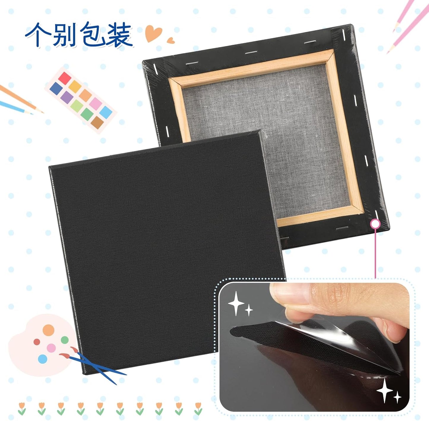 HANSILK ブラック張りキャンバス S0 キャンバス 画材 絵画ボード 中目 油彩・アクリル兼用 黒 180mm*180mm 6枚入り