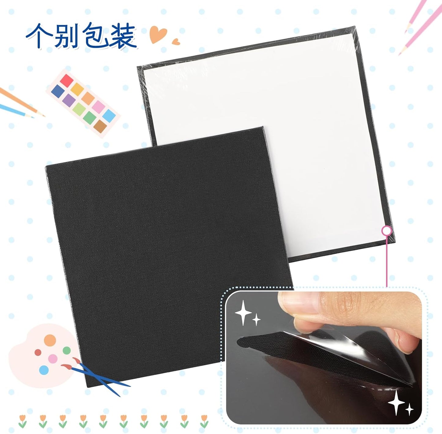 HANSILK ブラックキャンバスパネル ブランクアートボードパネル 無酸性 アクリル絵 油絵 黒 F6 318mm*410mm 3枚入り